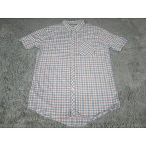 Billabong Shirt Mens Medium Orange Blue White Plaid Button Down Casual Pocket T